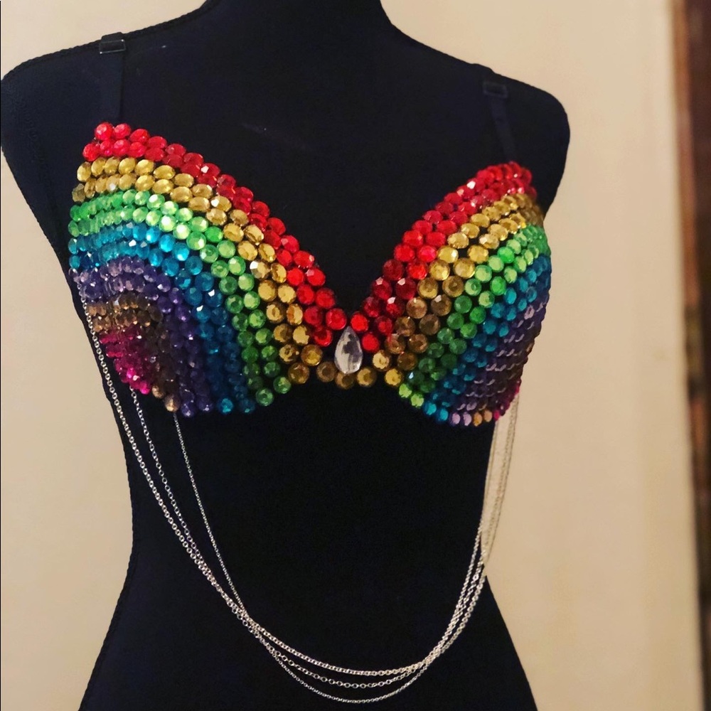 Rainbow rhinestone bra